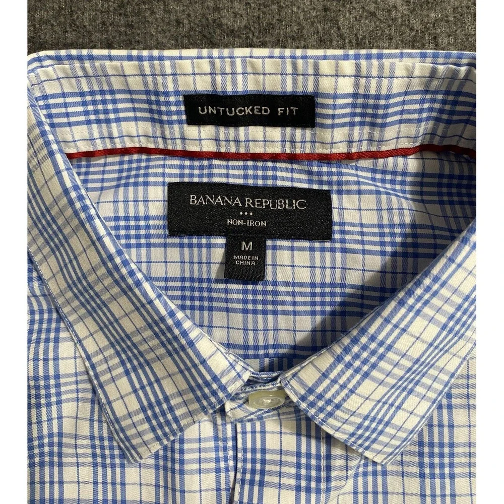 Banana Republic Button Up Dress Shirt Men's Long Sleeve Blue Checked Size M